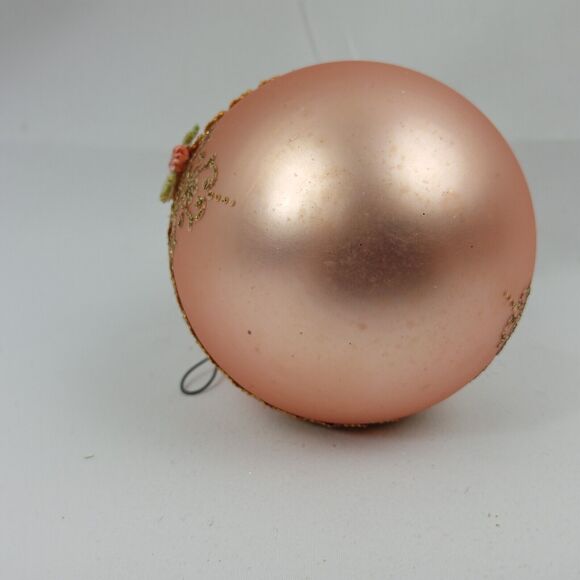 3 Box Vintage Glass Christmas Bell Round Ornaments Krebs Pink Gold Floral Ribbon - Picture 11 of 16